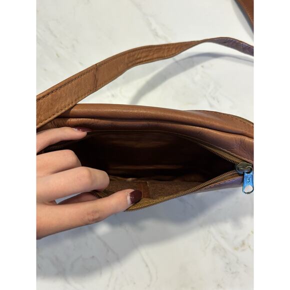 Vintage Brown Leather Fanny Pack Waist Belt Bag Festival Zippers Boho - Picture 6 of 8